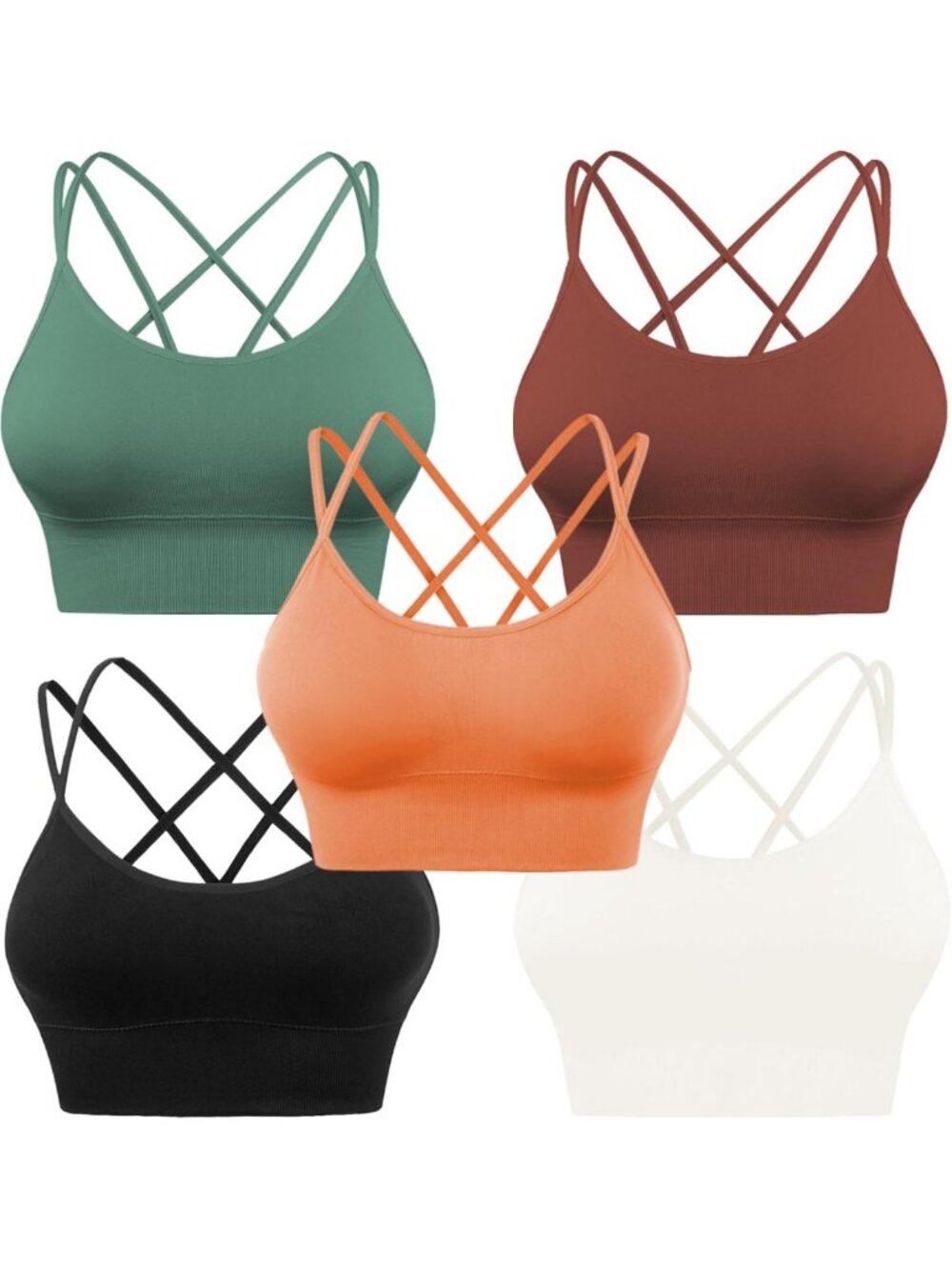 Padded Cross Back Sport Bras for Women, Seamless Strappy Low Impact, 3-5 Pack
